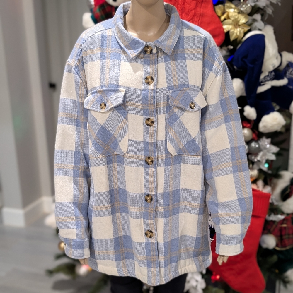 Members Mark Plaid Shirt Jacket Fleece Lined Cozy Warm Heavyweight Size XXL
